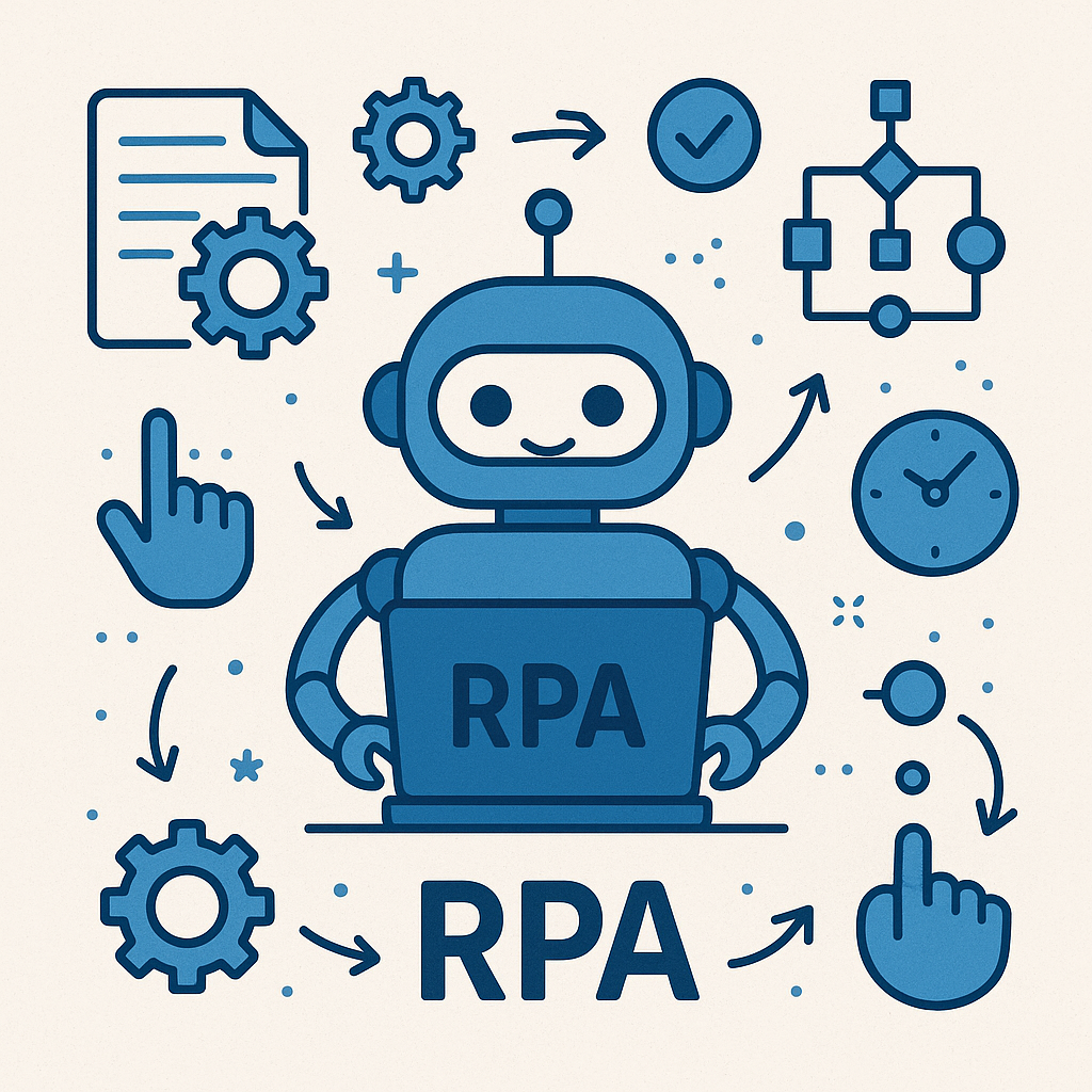 Graphic of a robotic process automation tool in action